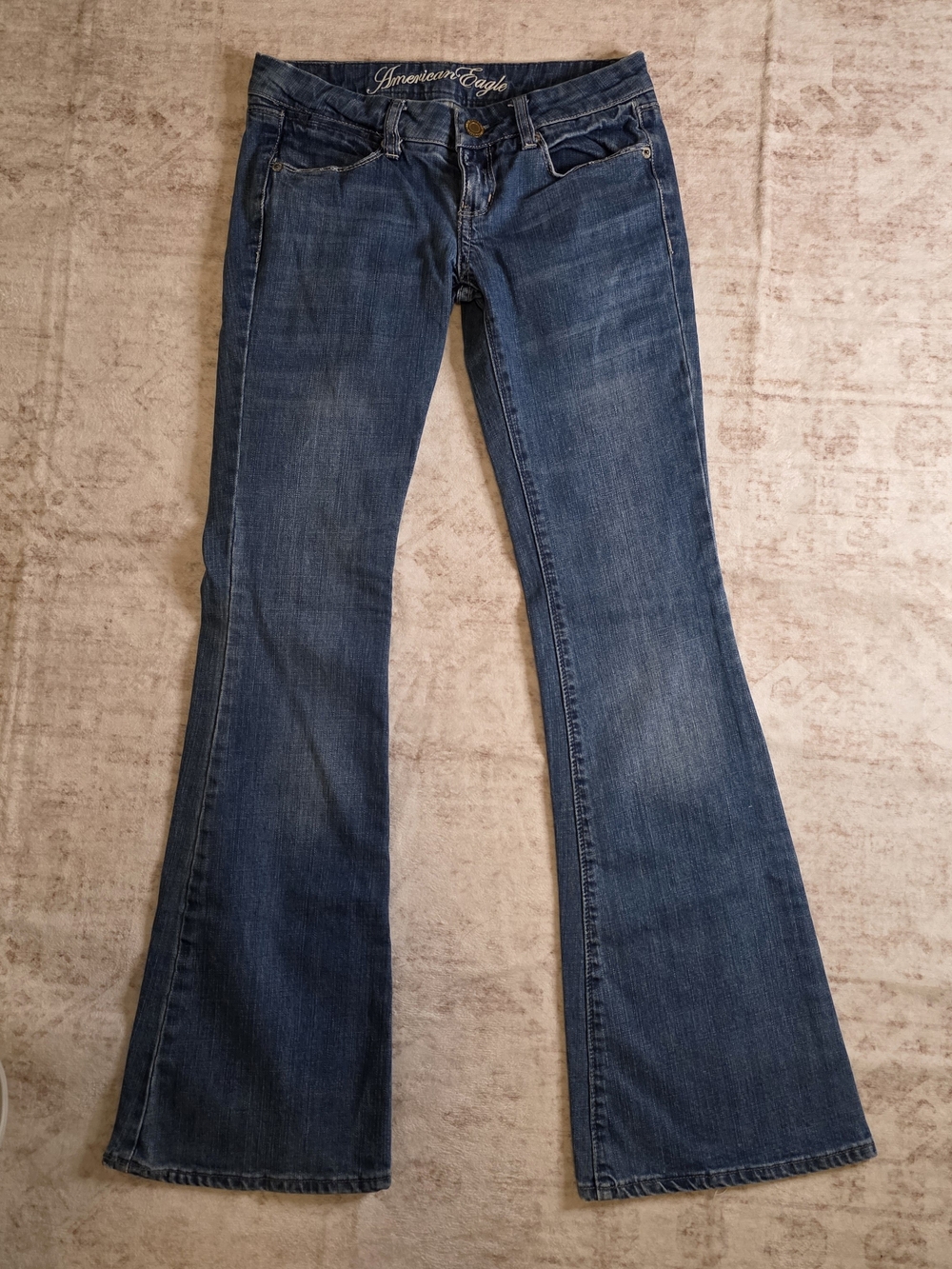 American Eagle Real Flare Blue Denim Jeans Size 2 Ultra Low Rise Boho Vintage